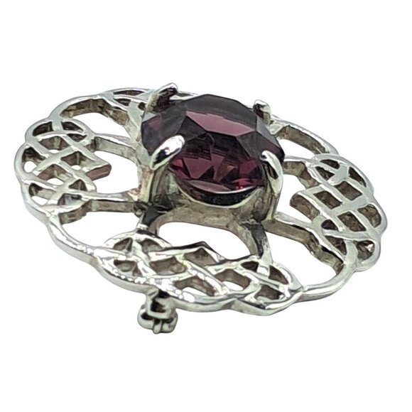 Vintage Celtic Knot Brooch Purple Glass Rhinestone Scottish Art Pewter Pin - Picture 5 of 9